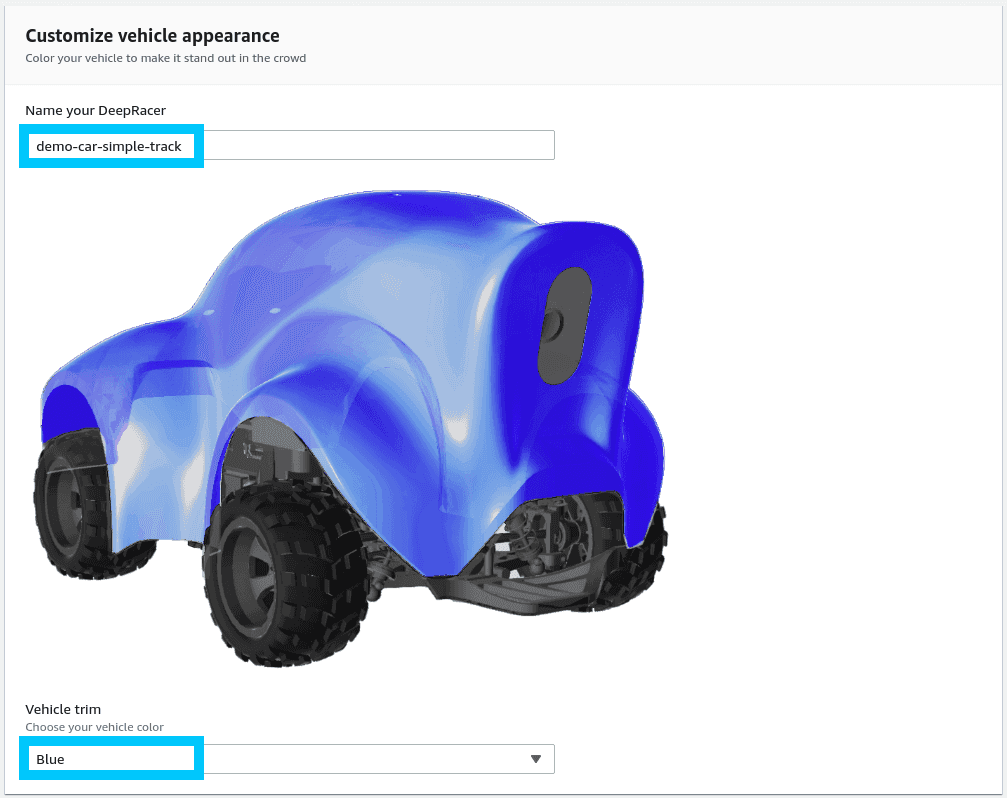 AWS DeepRacer vehicle appearance
