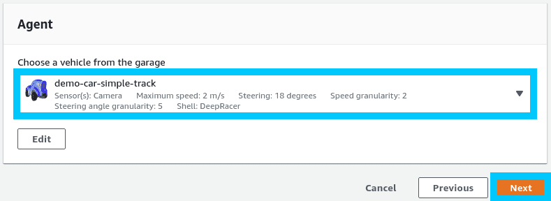 AWS DeepRacer select agent