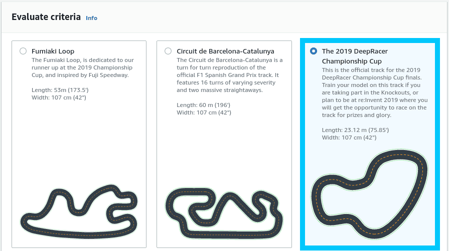 AWS DeepRacer evaluate criteria