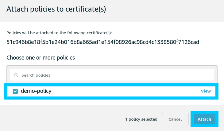 AWS IoT select demo-policy
