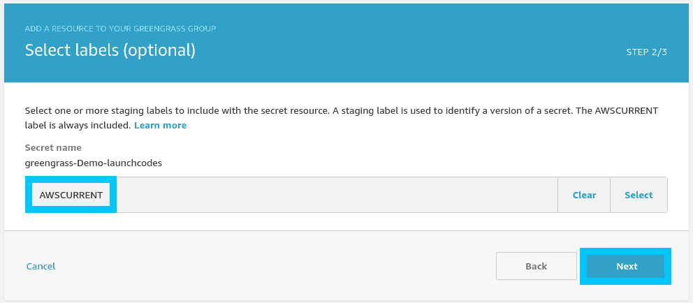 Select labels for Greengrass secret
