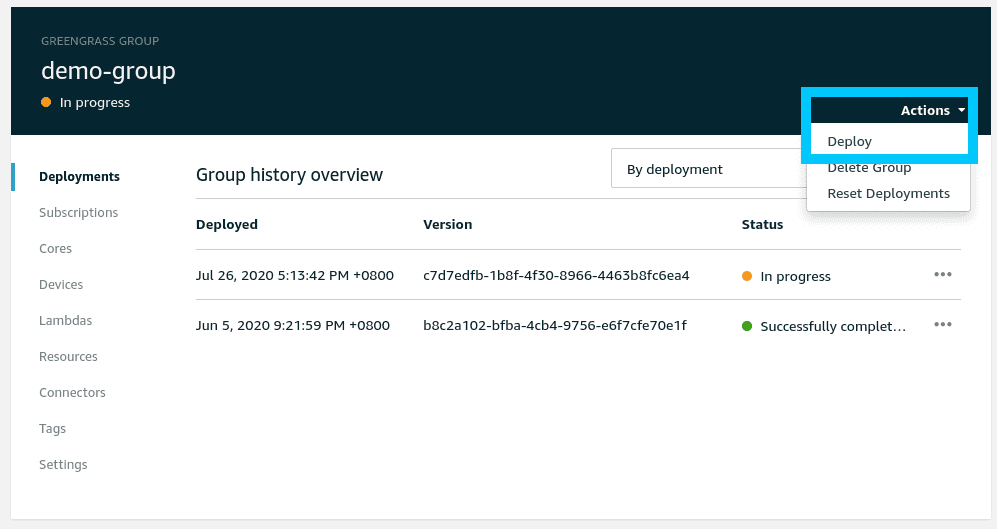 AWS IoT Greengrass run deployment