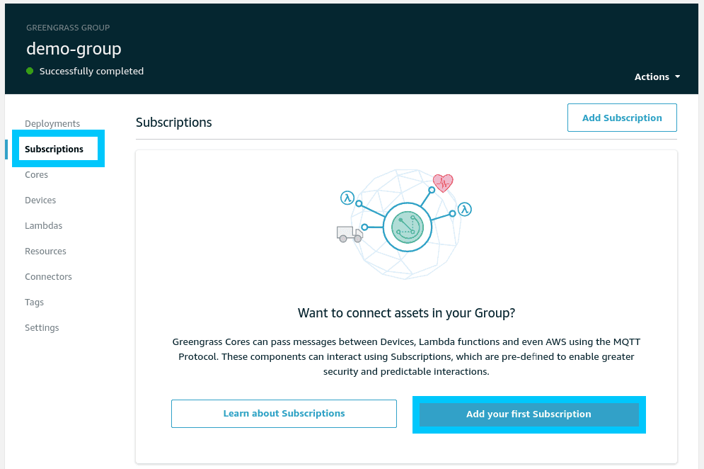 AWS IoT Greengrass creating first subscription