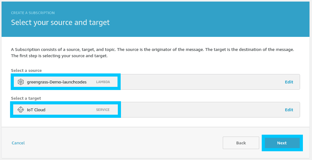 Greegrass subscription source and target