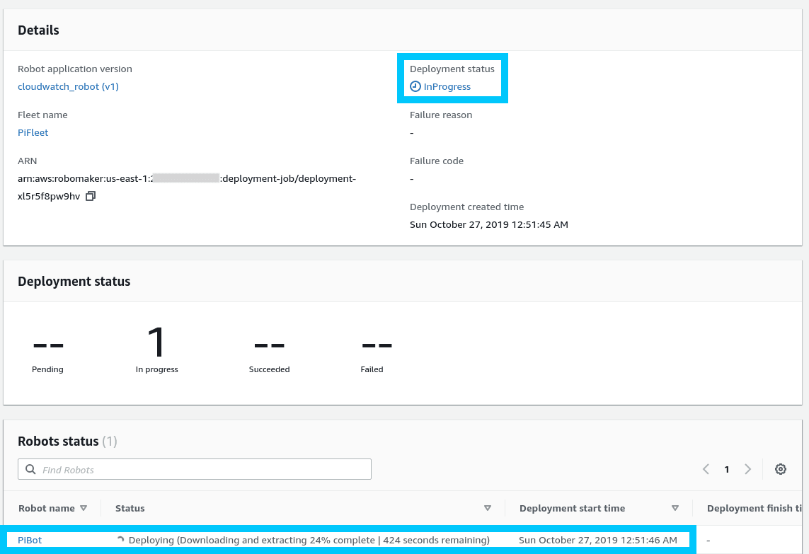 RoboMaker Deployment status