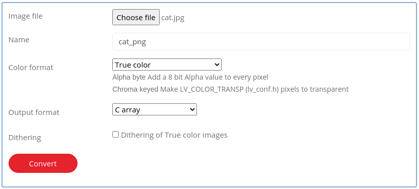 LVGL imageconverter settings