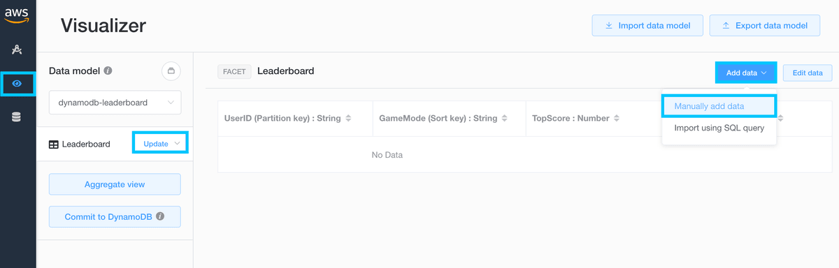 NoSQL Workbench manually add data