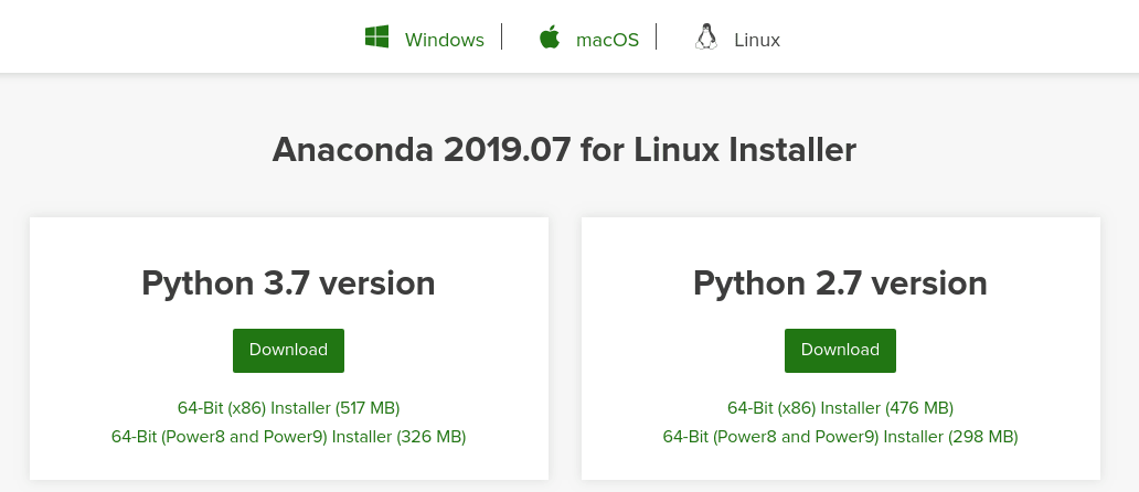Anaconda Installer download page