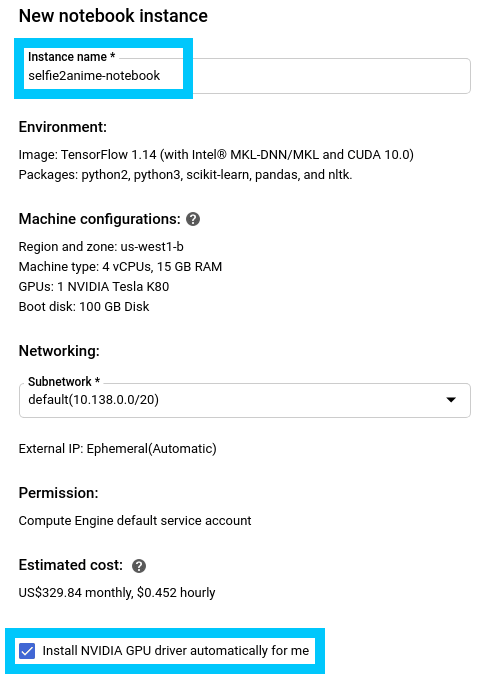 Google AI Platform Notebook Customize