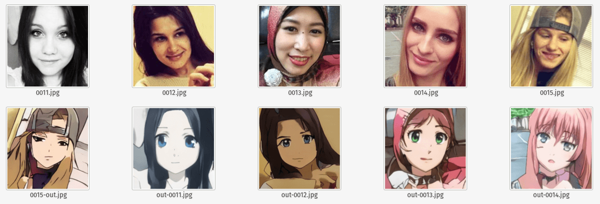 Selfie2Anime Training Examples at 100 Epochs