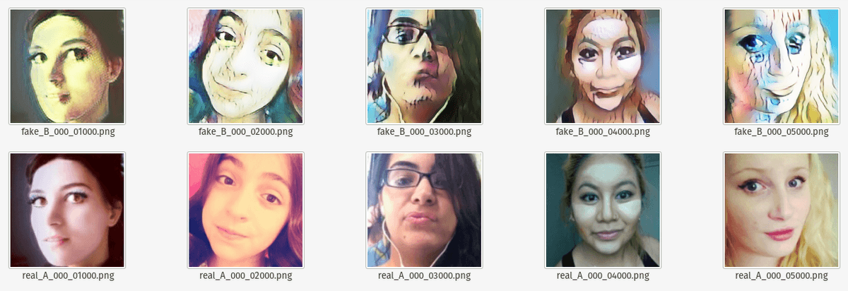 Selfie2Anime Training Examples at 1 Epoch