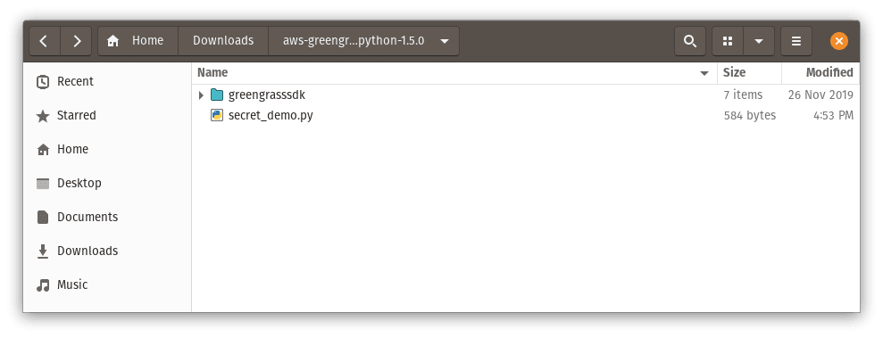 Greengrass SDK folder with python file