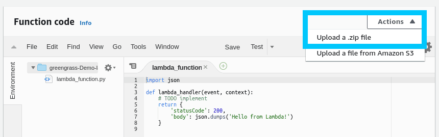 Lambda upload a zip file