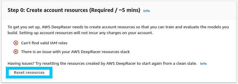 AWS DeepRacer Reset resources
