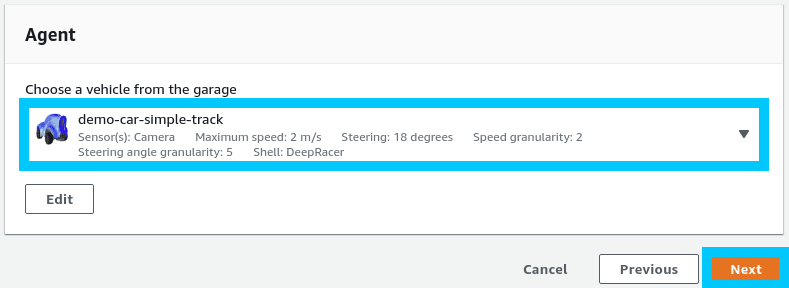 AWS DeepRacer select agent