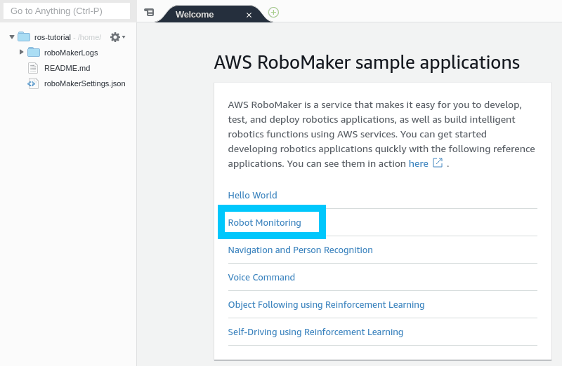 Cloud9 RoboMaker Environment CloudWatch Project