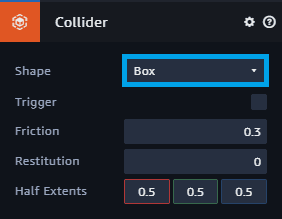 aws sumerian scene box collider settings