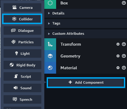 aws sumerian scene box collider
