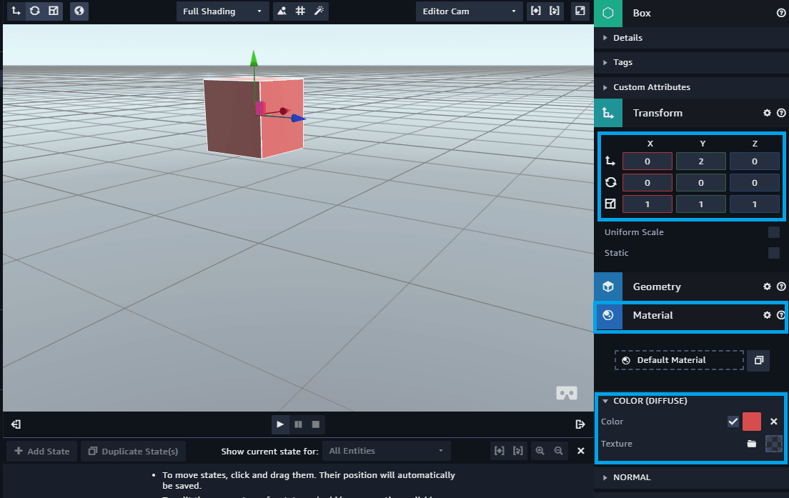 aws sumerian scene box config