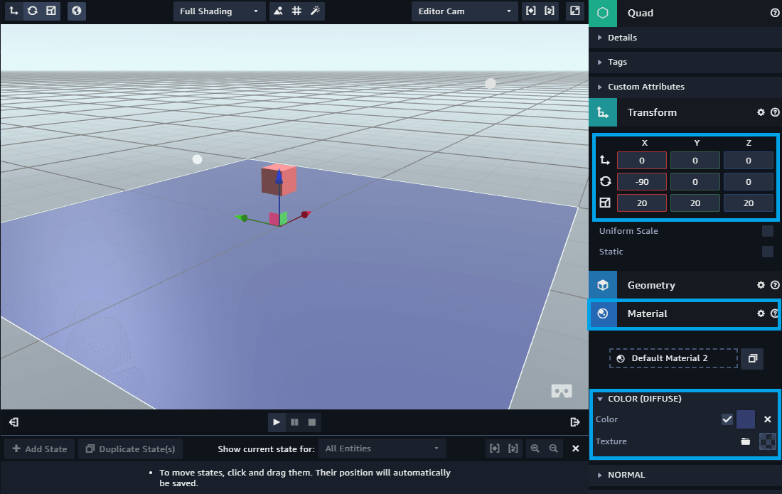 aws sumerian scene quad config