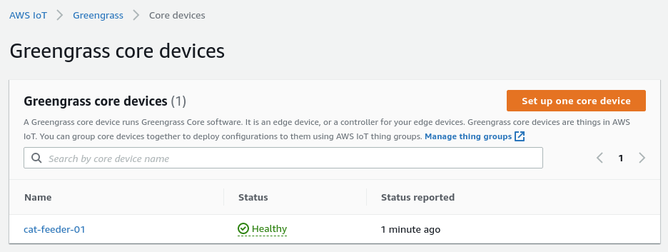 AWS IoT Greengrass V2 core device list