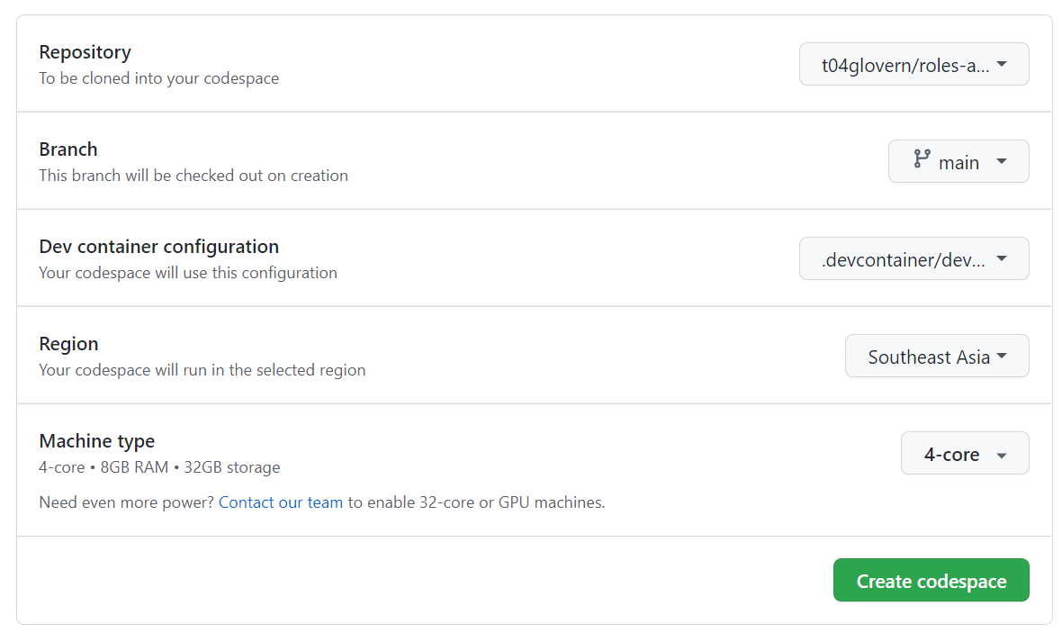 Create GitHub Codespace
