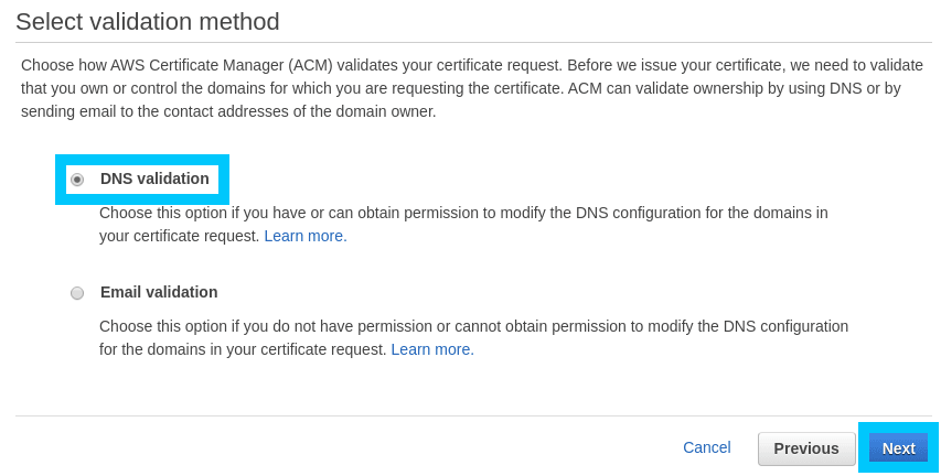 AWS Certificate Manager domain validation