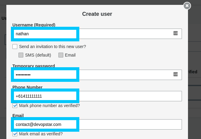 Cognito Create new user