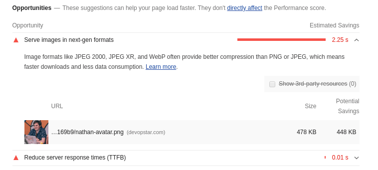 Lighthouse Report next-gen image formats