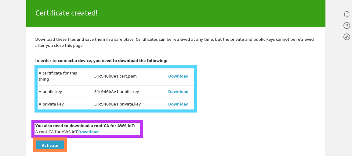 AWS IoT Download certificates