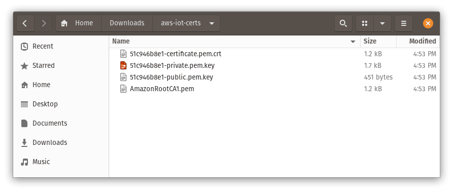 AWS IoT Certificate folder