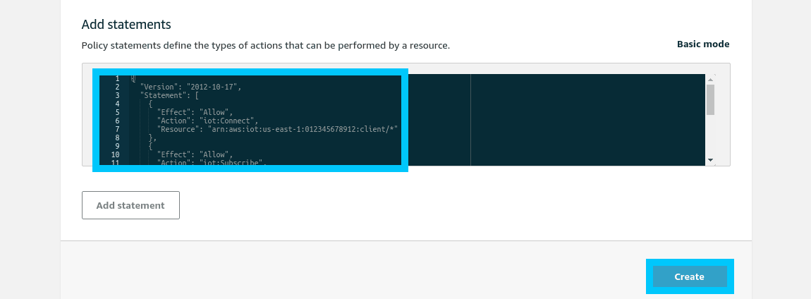 AWS IoT Policy Statements