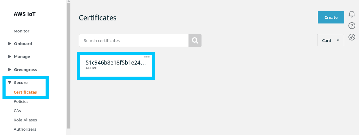 AWS IoT Select certificate