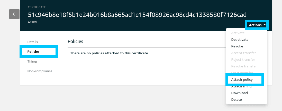 AWS IoT Attach policy