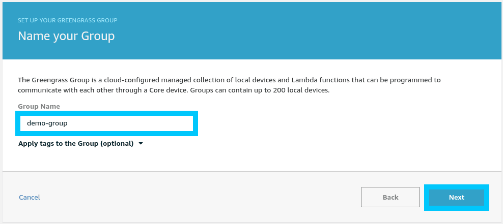 AWS IoT Greengrass demo group naming