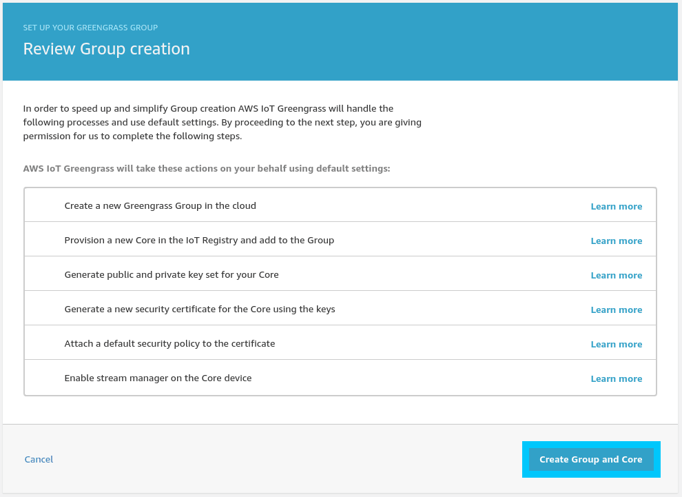 AWS IoT Greengrass create group and core