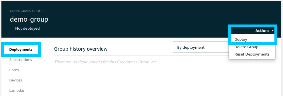 AWS IoT Greengrass group deploy