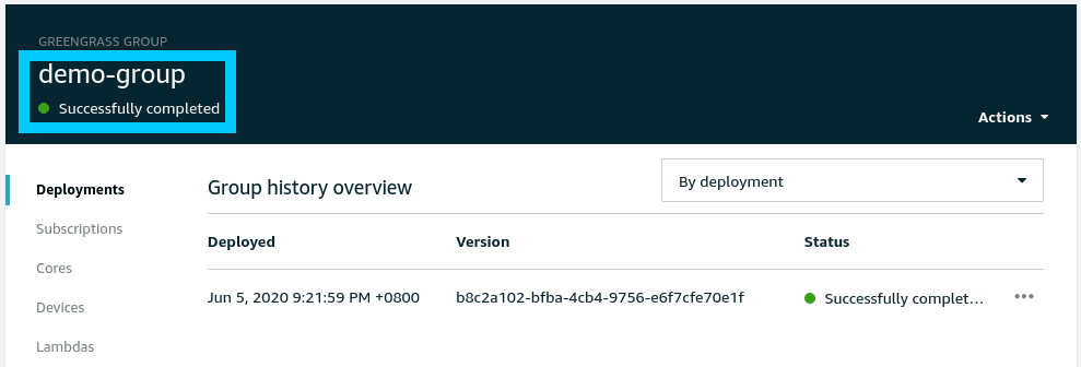 AWS IoT Greengrass group successful deployment