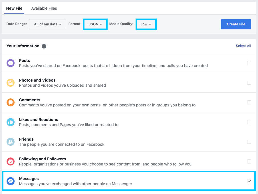 Facebook data export 2