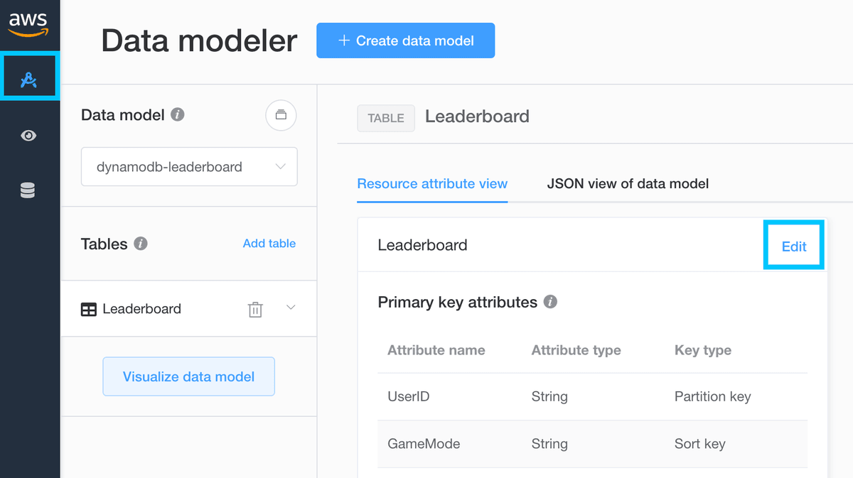 NoSQL Workbench edit existing model