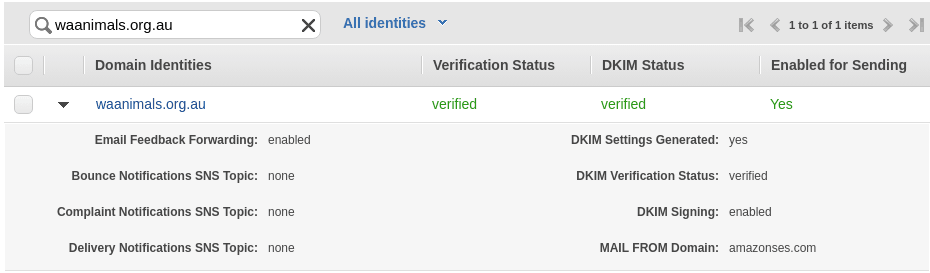 SES Domain verification