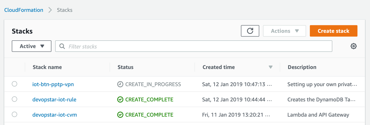 IoT Button CloudFormation deployment status