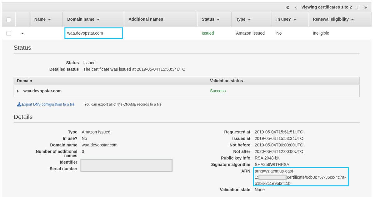 ACM Certificate creation