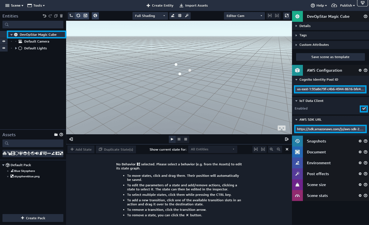aws sumerian scene configuration