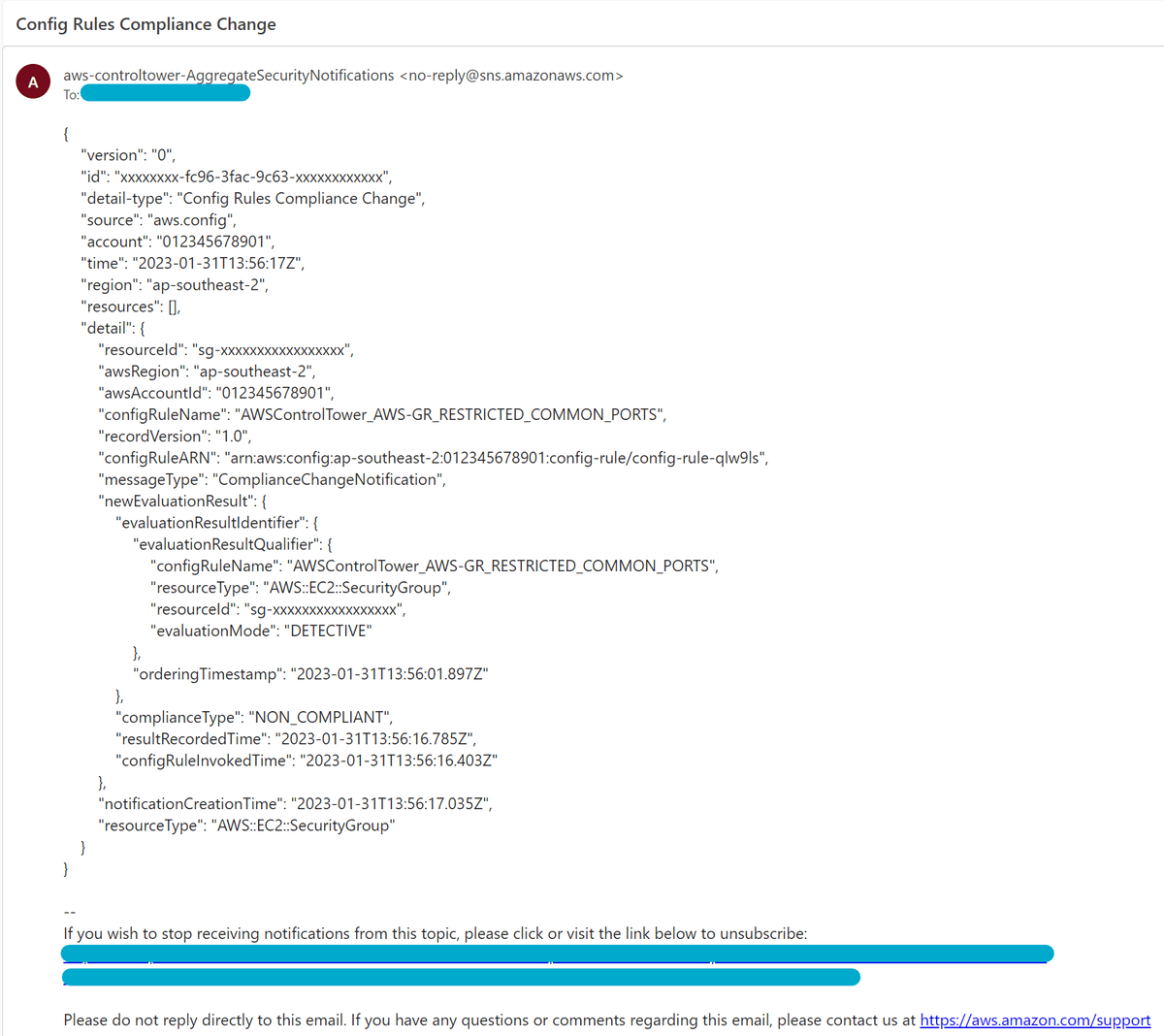 Email for config rule
