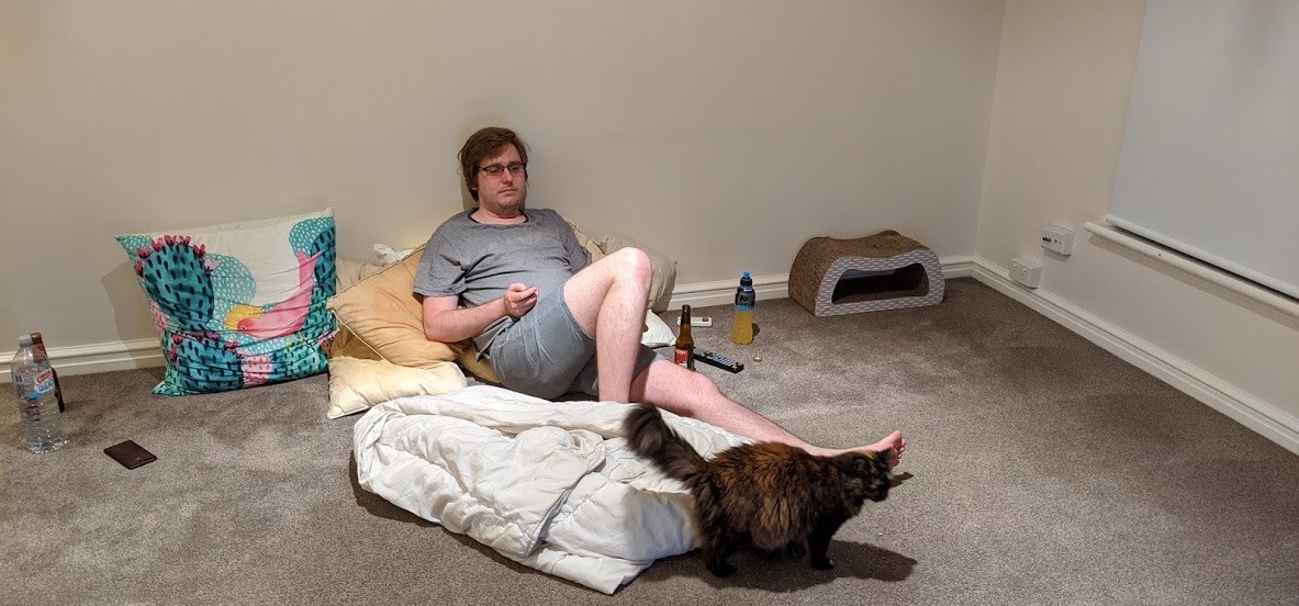 Playing Switch with no Furniture plus Cat